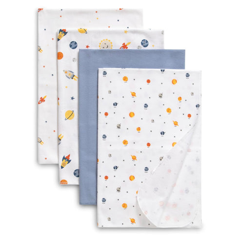 Delta Children 100% Cotton Flannel Baby Receiving Blankets for Girls and Boys – 30x30 Inches (Pack of 4), Space Exploration...