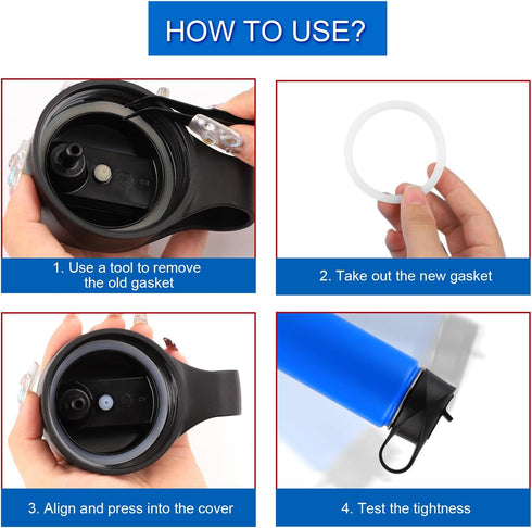 6pcs Water Bottle Gasket Replacement for DRINCO 14/18/22/32/40/64oz, Silicone Straw Lid Seal Gaskets & Vent Hole Gaskets Stainless Steel Water Bot...