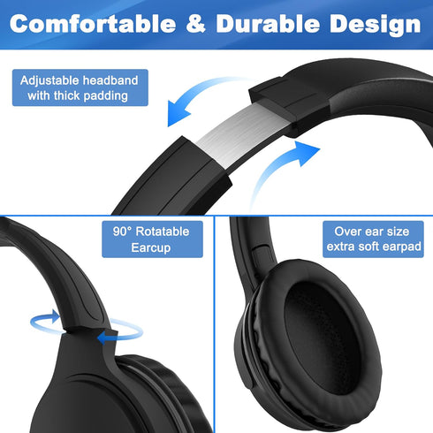 19.5Ft / 6M Extra Long Cord Headphones for TV PC with Volume Control, Spring Coiled Cable, 3.5mm AUX, Wired Over Ear Earphones for Seniors Hard of...