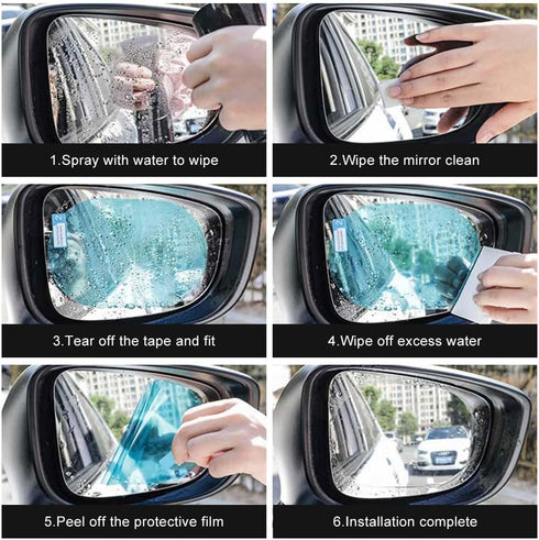 4PCS Car Rearview Mirror Film, Anti Fog Glare Mirror Film, HD Clear Nano Coating Car Film, Waterproof Rainproof Transparent Protective Sticker, Sa...