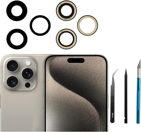 3pcs/Set Rear Camera Lens Replacement for iPhone 15 Pro Max Back Camera Lens Glass Replacement with Pre-Installed Adhesive + Repair Tool Kit, Anti...