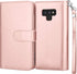 Njjex Luxury Wallet Case for Galaxy Note 9 - PU Leather, 9 Card Slots, Detachable, Kickstand, Magnetic Phone Cover with Wrist Strap - Rose Gold...