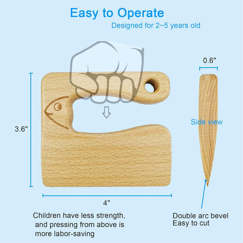 Wooden Kids Knife for Cooking and Safe Cutting Veggies Fruits, Cute Fish Shape Kids Kitchen Tools, Christmas Gifts for kids, 2-5 Years Old Applica...