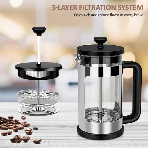 RAINBEAN French Press Coffee Maker 12 Oz, Mini Coffee Press 1 Cup, Single Serve French Press, With 3 Filterations, Heat Resistant Thickness Borosi...
