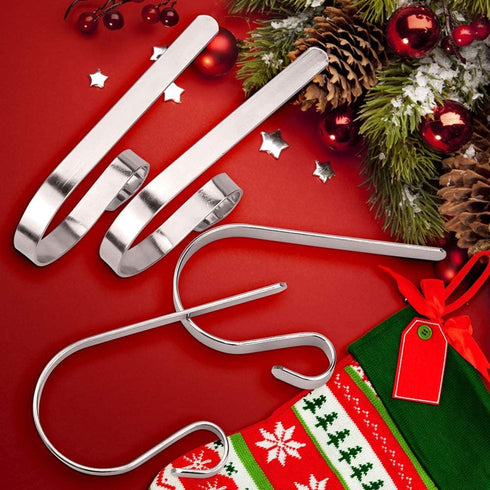 Homgaty Christmas Stocking Holders for Mantle, 6 Pack Stocking Hanger Stocking Hooks Metal Fireplace Hanger for Christmas Party Decoration (Silver...