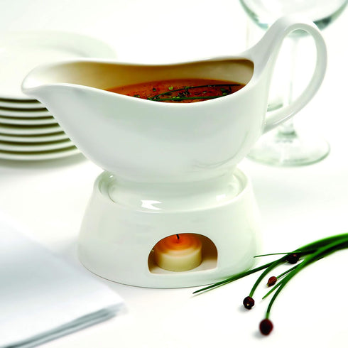 Norpro Porcelain Gravy Sauce Boat with Stand and Candle...