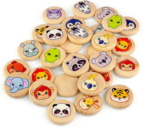 Ulanik Wild Animals Matching Memory Game for Toddlers Age 3 + Year Old Preschool Wooden Board Games for Kids 4-8 Learning & Education Toys — 30 ch...