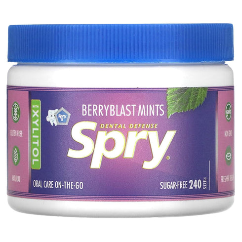 Spry Xylitol Berry Blast Mints Sugar Free Candy - Promote Oral Health, Increase Saliva Production, Stop Bad Breath, Non-GMO, Gluten-Free, 240 Coun...