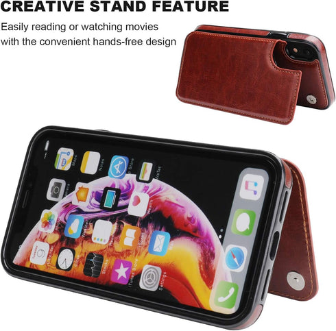 iPhone XR Wallet Case with Card Holder, Premium PU Leather Kickstand Card Slots Case,Double Magnetic Clasp and Durable Shockproof Cover for iPhone...