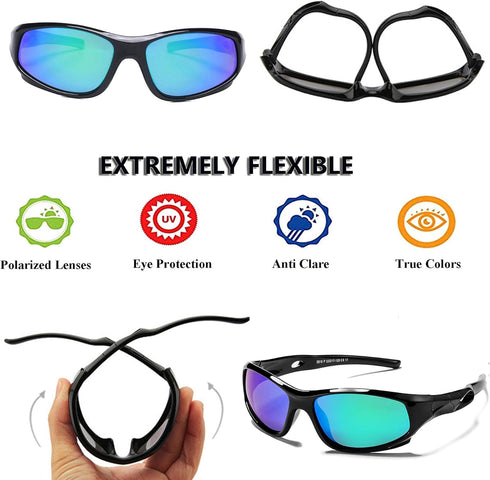 Kids Sunglasses Boys Girls Sports Polarized Sunglasses for kids Child Youth Baseball Beach Sun Glass with Strap...