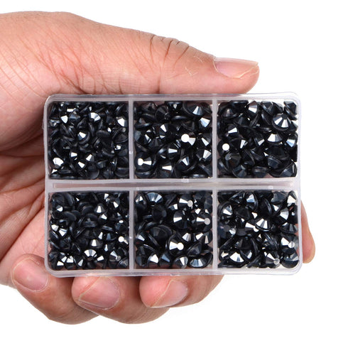 LPBeads 6400 Pieces Hotfix RhinestonesJet Hematite Flat Back 5 Mixed Sizes Crystal Round Glass Gems with Tweezers and Picking Rhinestones Pen...
