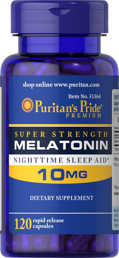 Puritan's Pride Rapid Release Melatonin 10Mg Capsule, Supports Sound Sleep, 120 Count, (Package May Vary)...