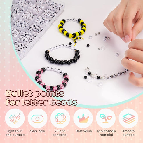 1450 Pieces Letter Beads Kit, 4x7 mm White Acrylic Alphabet Beads Letter Beads for Jewelry Making Number Beads Heart Beads Friendship Bracelet Bea...