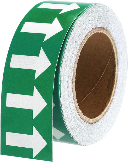 PATIKIL White on Green Color Arrow Tape Vinyl Stickers Arrow Labels 50mm/1" for Pipe Markers, 1 Roll...