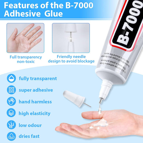B-7000 Super Adhesive Glue, Industrial Strength B7000 Glues Paste for Rhinestones Crafts, Clothes Shoes, Fabric, Jewelry Making, Cell Phones, Tabl...