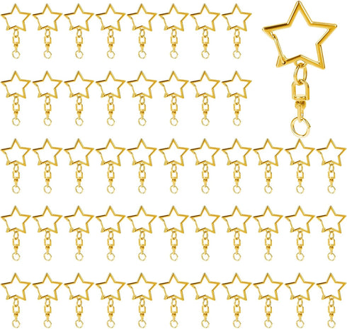 50 Pcs Star Lobster Claw Clasp Star Keychain Clip Gold Star Shaped Spring Snap Keychain with Chain Hanging Buckle and Open Jump Ring for DIY Craft...