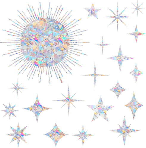20 Star and 1 Sun Window Decals for Bird Strikes - Anti-Collision Window Decals to Save Birds from Window Collisions,Non Adhesive Reusable Vinyl R...