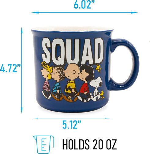Silver Buffalo Peanuts Squad Featuring Sally, Linus, Charlie Brown, Lucy, Snoopy, and Woodstock Ceramic Camper Mug, 20 Ounces...