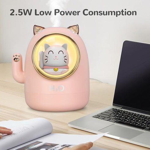 Lucky Cat humidifier, with LED Nightlights, Cute Animal Decor Warm Light Night Light for Bedroom Office, 400ML Desk Humidifiers, Quiet , 2 Mist Mo...