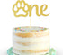 Gold Paw One Cake Topper - Golden Glitter Cardstock 1st Birthday Cake Smash Party Decoration Supplies for Baby, Single Sided Dog Paw First Birthda...