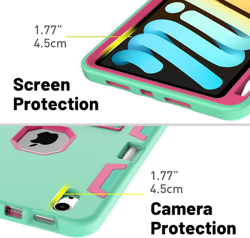 AICase iPad mini 6 (2021) with Screen Protector, Kickstand Shockproof Heavy Duty Resistant Rugged Hybrid Three Layer Full Body Protection Case wit...