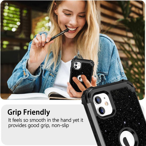 LONTECT for iPhone 11 Case Glitter Sparkly Bling 3 in 1 Shockproof Heavy Duty Full Body Sturdy Protective Case for Apple iPhone 11 with 2 Screen P...