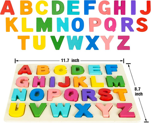 Alphabet Puzzle Wooden Puzzles for Toddlers 1 2 3 4 5 Year Old, ABC Puzzle Shape Alphabet Learning Puzzles Toys with Puzzle Board & Letter Blocks,...