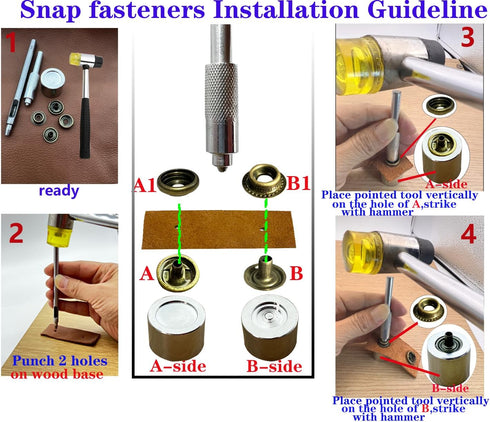 15MM Leather snap Fasteners kit?25 Sets Brass Metal Button Snaps kit for Clothes?Jackets?Jeans ?Wears Bags?Marine Boat Canvas (with Standard Insta...
