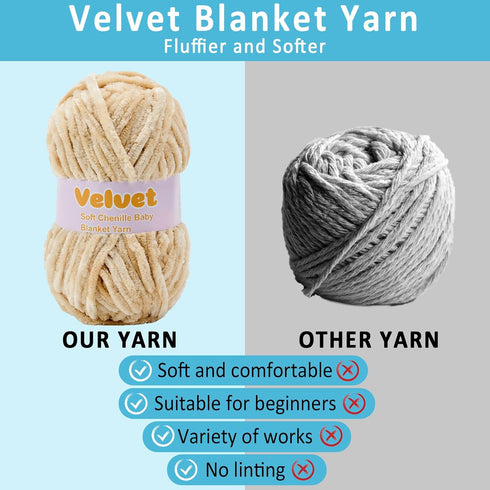 Velvet Yarn Chenille Yarn for Crocheting and Knitting Soft Chenille Bulky Baby Blanket Yarn DIY Weaving Craft 2pack Beige(4oz 164yds Each)......