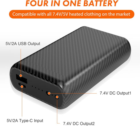 10000mah 7.4V 7.2V Heated Jacket Battery Pack 5V2A Heated Vest Rechargeable Power Bank Battery Pack for Heated Vests Heating Jackets Hoodies Pants...