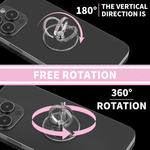 4 Pcs Diamond Phone Ring Holder Grip, Transparent Cell Phone Finger Ring Grip Kickstand, 360° Degree Rotation Finger Ring Stand, Compatible with M...