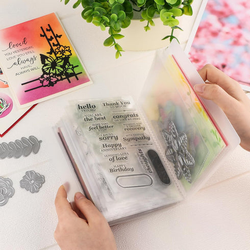 80Pages/ 2Set A6 Clear Stamps Storage Embossing Folder Storage Photo Storage Album Seal Bags Storage Keeper Cards Folder Storage Bag for DIY Scrap...