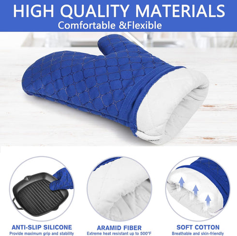6 Pcs Oven Mitts and Pot Holders, 500? Heat Resistant Oven Mitts with Kitchen Towels Soft Cotton Lining and Non-Slip Silicone Surface Safe for Bak...