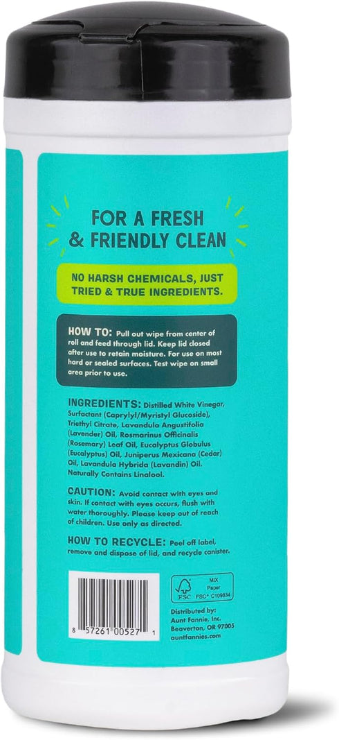 Aunt Fannie's Natural Cleaning Vinegar Wipes, Multipurpose Surface Cleaner, Eucalyptus Scent, 35 Count (Pack of 1)...