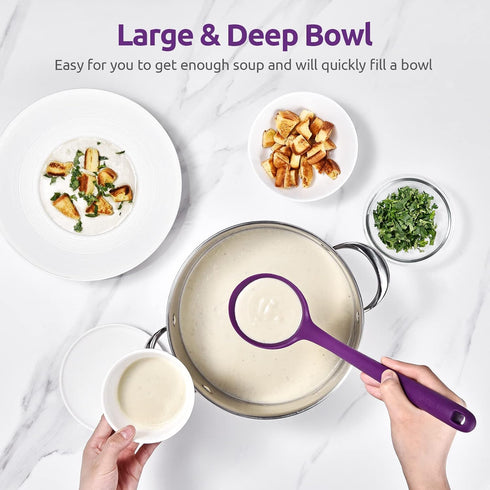 13 inch Silicone Soup Ladle: U-Taste 600ºF Heat Resistant 4 oz Large Non-stick Seamless Rubber Kitchen Deep Serving Spoon with Non-slip Solid Long...