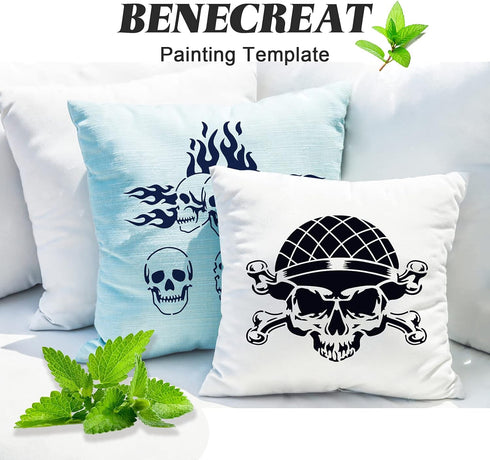 BENECREAT 12PCS Skull Pattern Plastic Drawing Templates, 12x12 Inch Halloween Theme Painting Template Stencil for Scrabooking Card Making, DIY Wal...