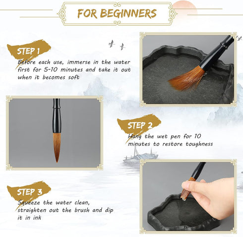 12 Pieces Chinese Calligraphy Brushes Painting Writing Brushes Watercolor Brushes Set Kanji Japanese Sumi Painting Drawing Brushes Kanji Art Brush...