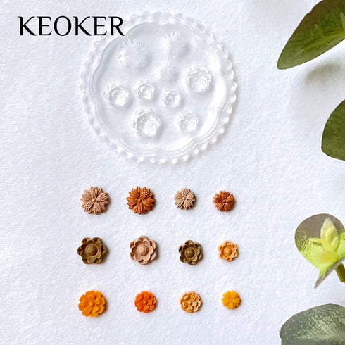 KEOKER Flower Polymer Clay Molds - 4 Pcs flower & Leaf Polymer Clay Molds for Jewelry Making, Daisy Miniature Clay Molds, Polymer Clay Molds for P...