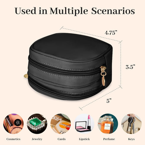 Small Makeup Pouch, Double Zipper Cosmetic Bag, Travel Makeup Bag, Cute Makeup Bag for Purse, Mini Toiletry Bag (Black)...