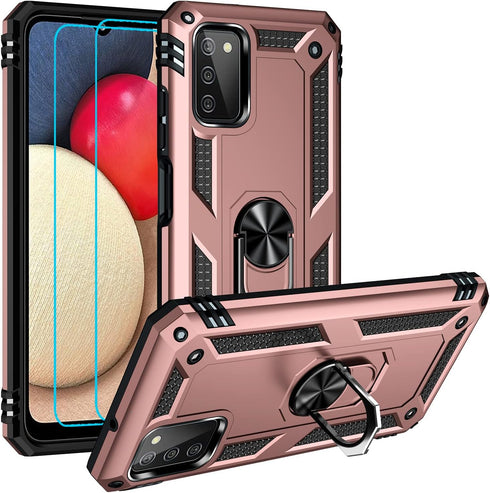 Military Grade Drop Impact for Samsung Galaxy A03S Case with Screen Protector 360 Metal Rotating Ring Kickstand Holder Armor Heavy Duty Shockproof...