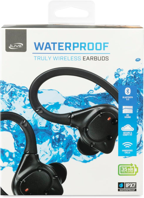 iLive IAEBTW53B Bluetooth True Wireless Earbuds with Built in Mic, IPX7 Waterproof, Charging Case, and Bluetooth 5.3 (Black)...