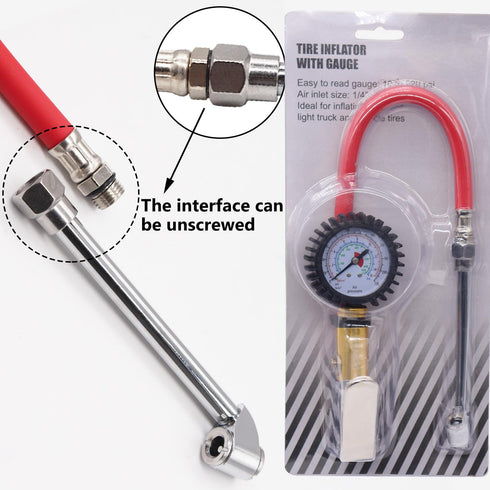 Tire Pressure Gauge with Inflator, 220 PSI Air Pressure Gauge for Tires, 2.5" Pressure Reader, Extended Straight-on Air Chuck Q-049...