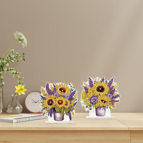 Tontut 2 Pcs Diamond art Painting Desktop Jewelry Kits, DIY Sunflower Special Shape Diamond Art Desktop Decorations for Home Office Desktop Decora...