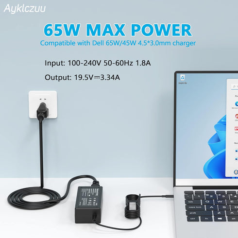 65W 45W AC Adapter Charger for Dell Laptop Charger, Dell inspiron 11 13 14 15 17 3000 5000 7000 Series 15 3558 5559 5558 5755 5568 5565 7560 lapto...