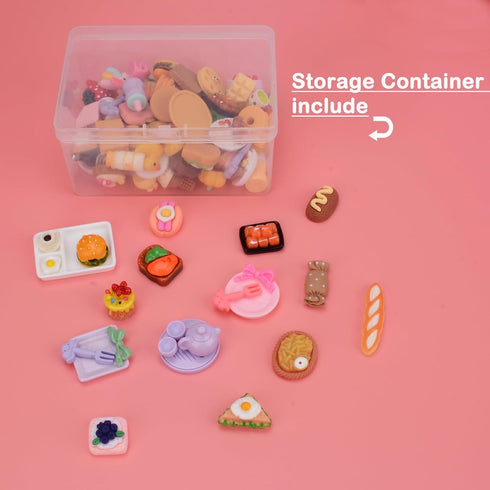 100Pcs Miniature Food with Storage Box Mini Food Miniature Doll House Accessories Small Resin Doll Food Dollhouse Food Set for Pretend Play Kitche...