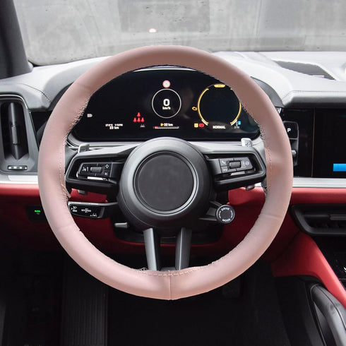 Leather Steering Wheel Cover Lace Up, Stitch on Wrap, Pink Steering Wheel Cover for Women, Anti-Slip & Breathable & Soft, Nappa Leather & Car Acce...