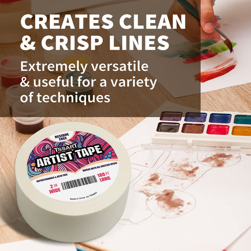 White Artist Tape - Masking Artists Tape for Drafting Art Watercolor Painting Canvas Framing - Acid Free 2 Inch Wide 180FT Long...