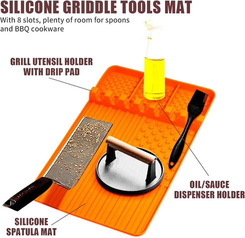 Silicone Griddle Tools Mat for Blackstone,Grill BBQ Caddy Utensils Holder for Kitchen,Cooking & Countertop,Large Spatula Mat with Drip Pad,Griddle...