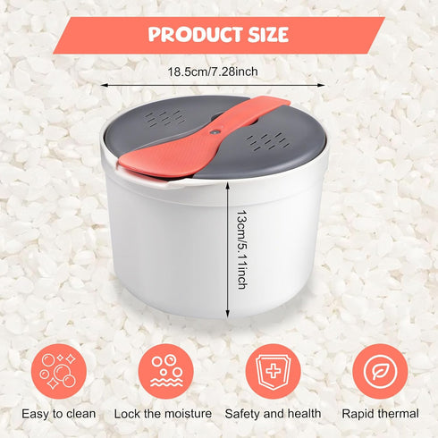 Microwave Rice Cooker, 2L Rice Cooker for Microwave 2 Layer Microwave Vegetable Steamer with Strainer Non-Stick Microwave Pasta Cooker Dishwasher ...