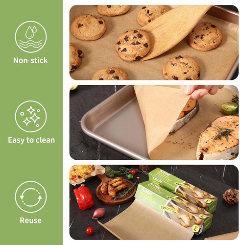 KOOC Premium 100-Feet Parchment Paper Roll - 12-Inch Width, Non-Stick, Unbleached Baking Paper - Ideal for Baking, Cooking, and Food Preparation -...